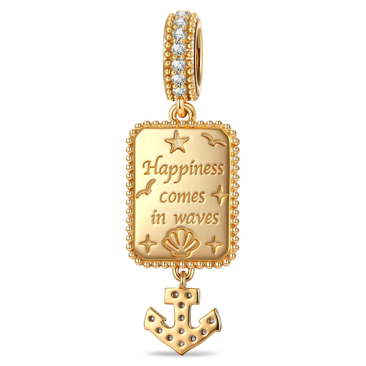 Ocean Tide Maiden Crystal Dangle Charm in Tarnish-Resistant Silver with 14K Gold Plating