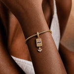 Ocean Tide Maiden Pavé Gemstone Anchor Dangle Charm in Tarnish-Resistant Silver with 14K Gold Plating