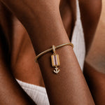 Ocean Tide Maiden Pavé Gemstone Anchor Dangle Charm in Tarnish-Resistant Silver with 14K Gold Plating