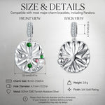 Timeless Fable Lotus Leaf Dewdrop Pearl & Gemstone Dangle Charm in Tarnish-Resistant Silver with White Gold Plating