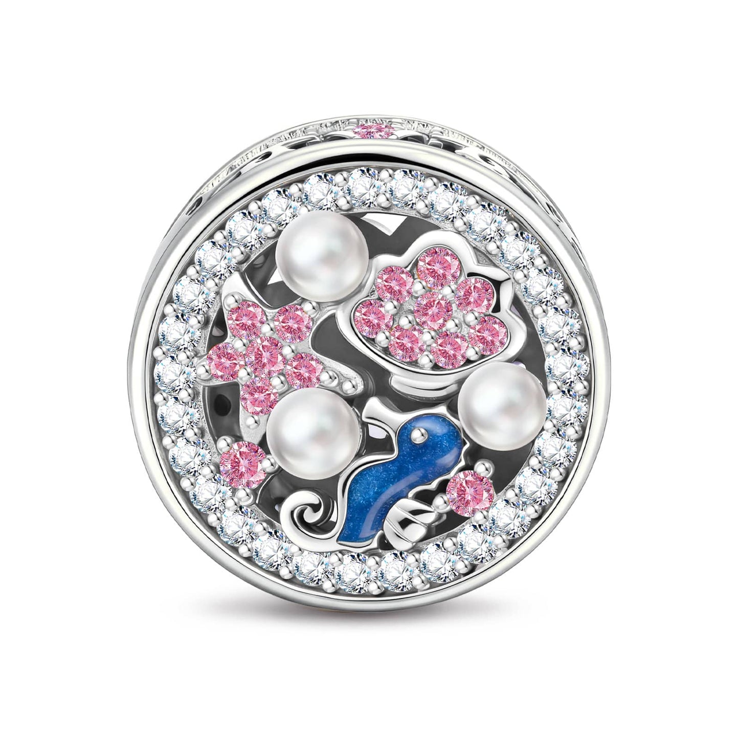 Ocean Reverie Reversible Seahorse & Pavé Shell Charm in Tarnish-Resistant Silver