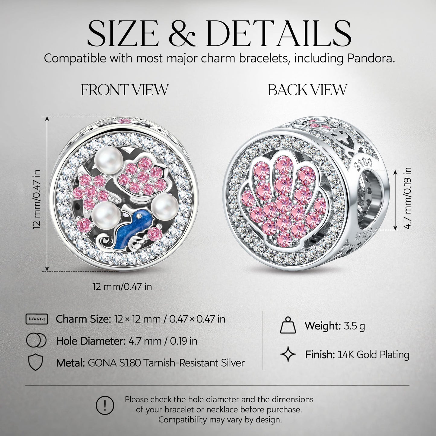 Ocean Reverie Reversible Seahorse & Pavé Shell Charm in Tarnish-Resistant Silver