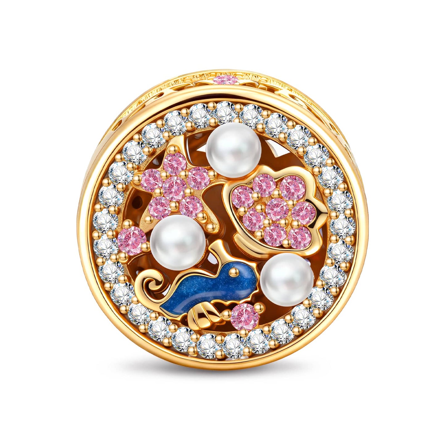 Ocean Reverie Reversible Seahorse & Pavé Shell Charm in Tarnish-Resistant Silver