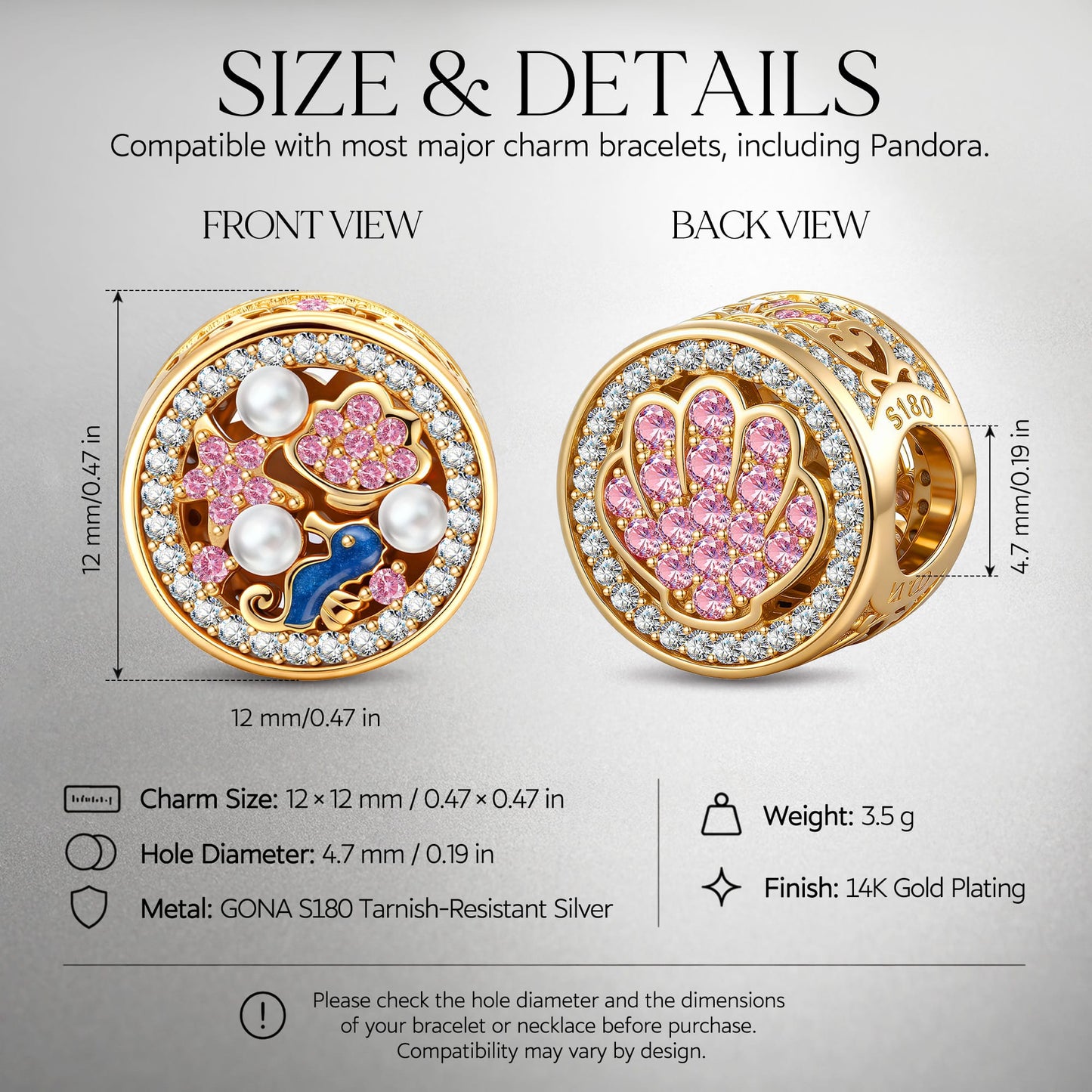 Ocean Reverie Reversible Seahorse & Pavé Shell Charm in Tarnish-Resistant Silver