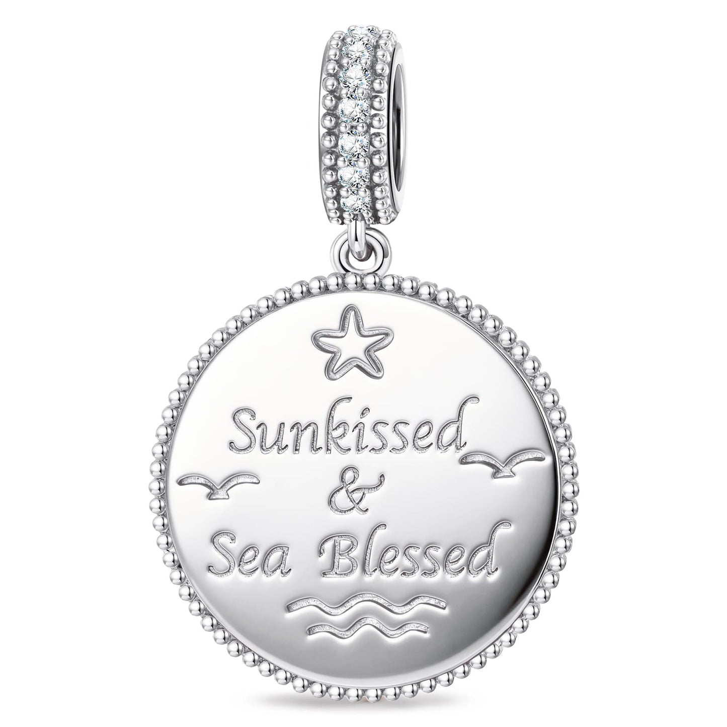 Ocean Mermaid Midnight Sparkle Pavé Gemstone Dangle Charm in Tarnish-Resistant Silver with White Gold Plating
