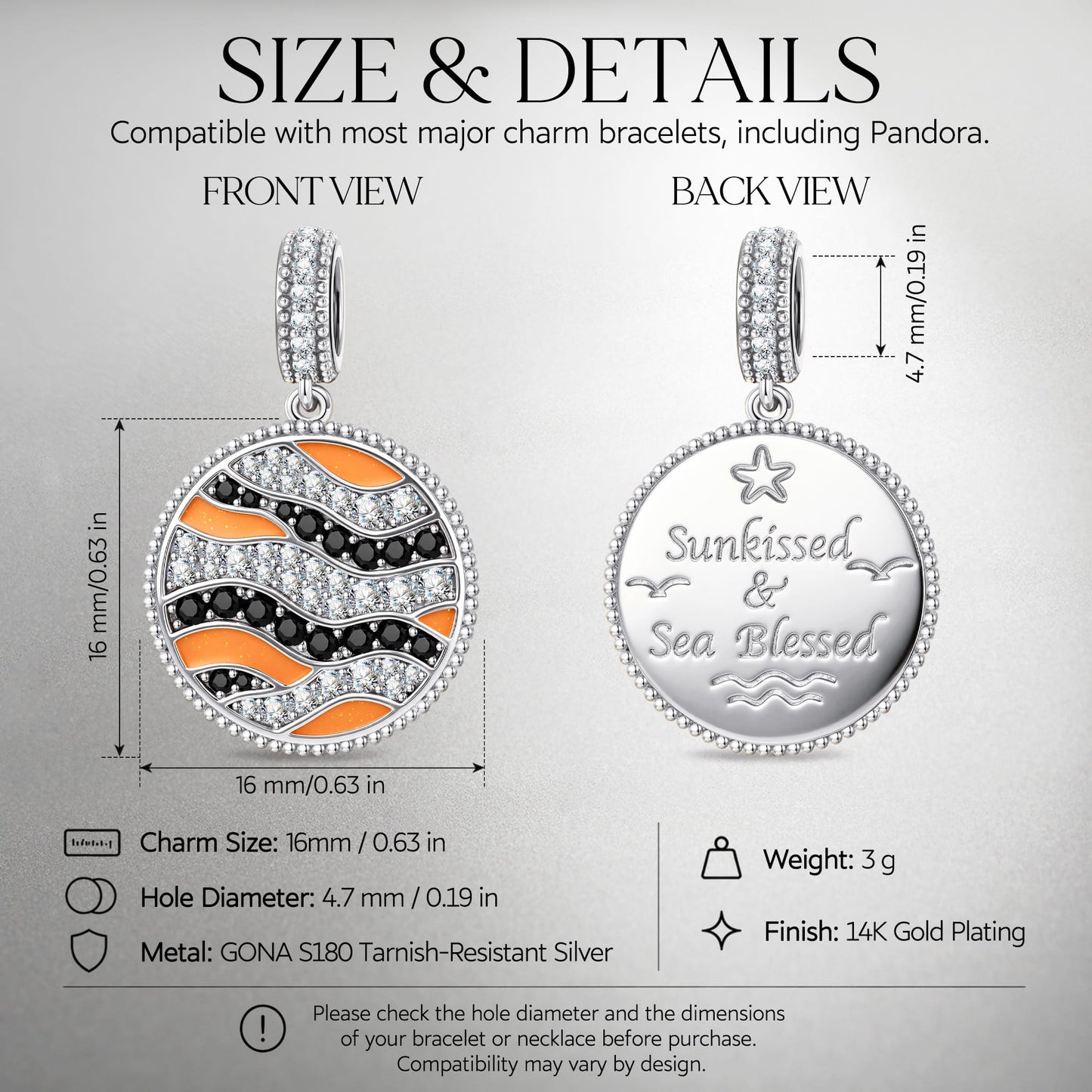 Ocean Mermaid Midnight Sparkle Pavé Gemstone Dangle Charm in Tarnish-Resistant Silver with White Gold Plating