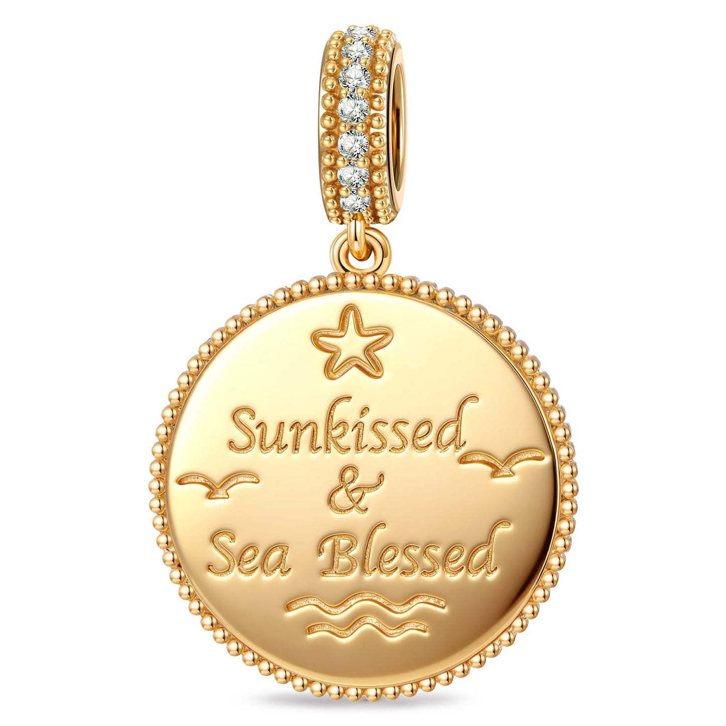 Ocean Mermaid Midnight Sparkle Pavé Gemstone Dangle Charm in Tarnish-Resistant Silver with 14K Gold Plating