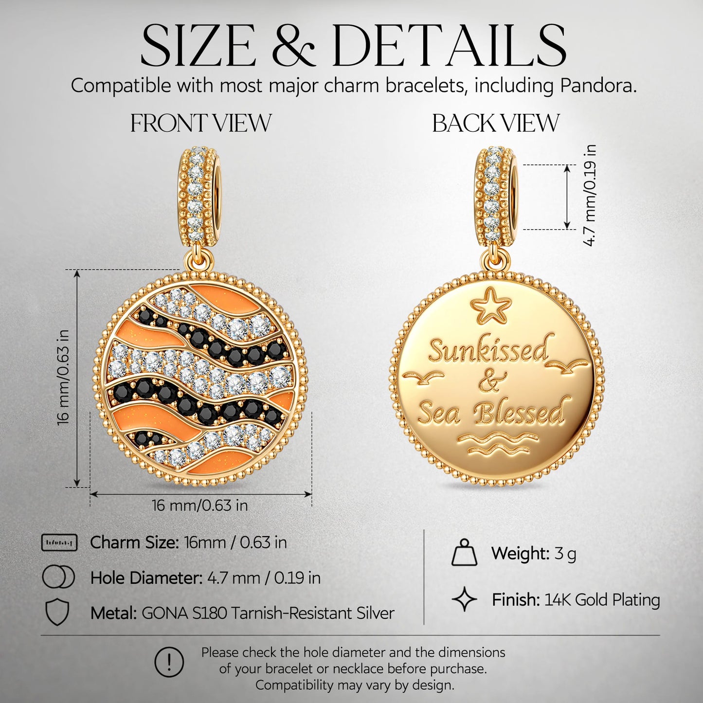 Ocean Mermaid Midnight Sparkle Pavé Gemstone Dangle Charm in Tarnish-Resistant Silver with 14K Gold Plating