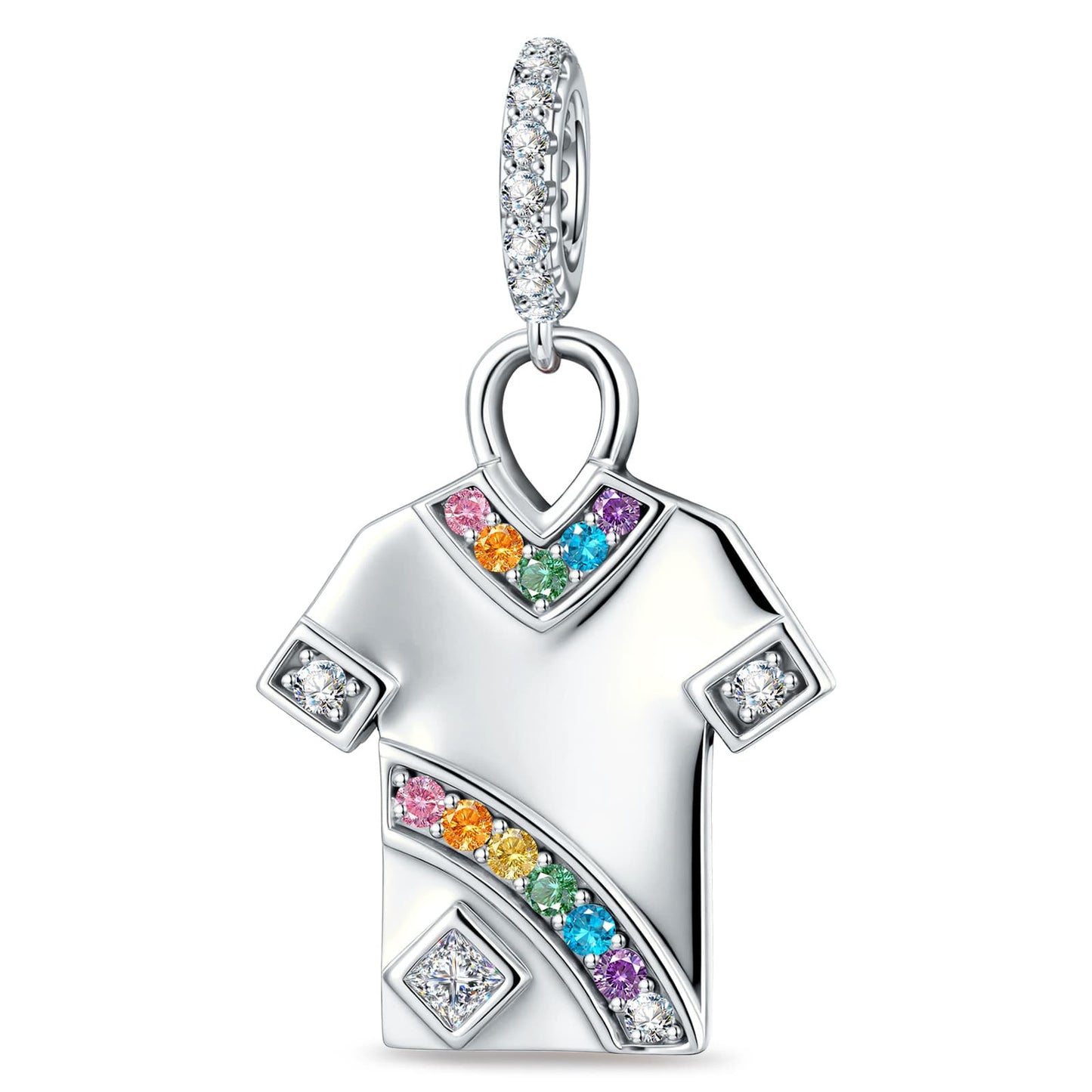 2026 Global Soccer Championship Multi-Color Pavé Gemstone Dangle Charm in Tarnish-Resistant Silver with White Gold Plating
