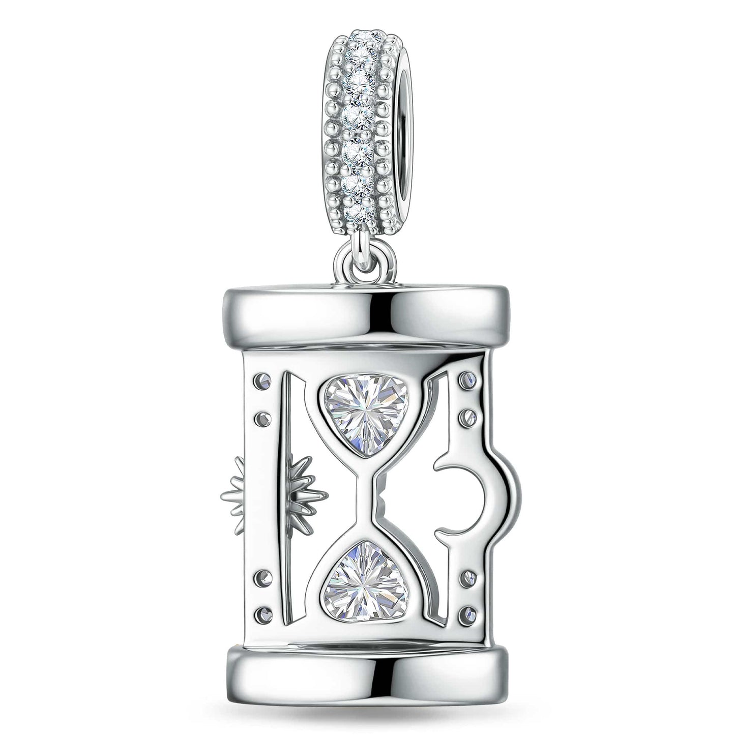 Lagoon Siren Heart Frame Dangle Charm in Tarnish-Resistant Silver With Crystal