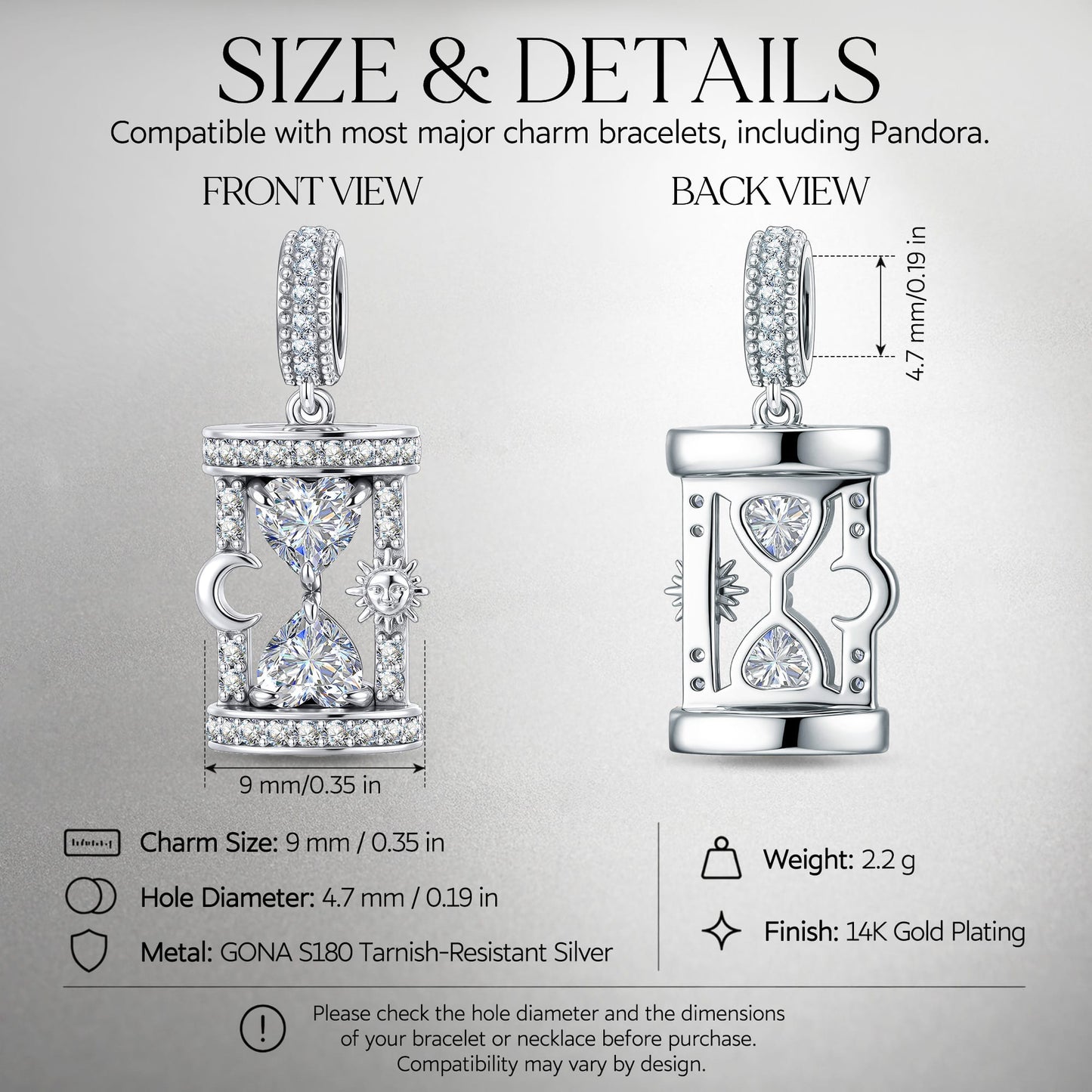 Lagoon Siren Heart Frame Dangle Charm in Tarnish-Resistant Silver With Crystal