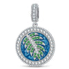 Tropical Lagoon Palm Enamel Dangle Charm in Tarnish-Resistant Silver With Crystal