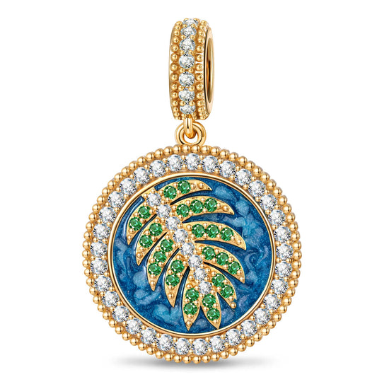 gona- Tropical Lagoon Palm Enamel Dangle Charm in Tarnish-Resistant Silver With Crystal