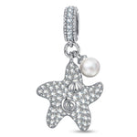 Pearl Tidal Starfish Dangle Charm in Tarnish-Resistant Silver With Crystal