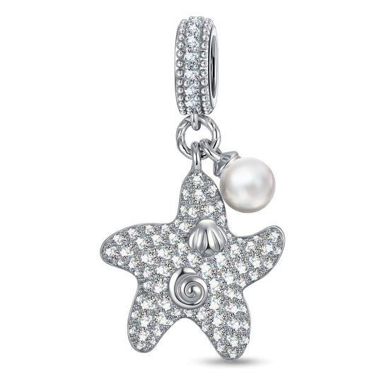 gona- Pearl Tidal Starfish Dangle Charm in Tarnish-Resistant Silver With Crystal
