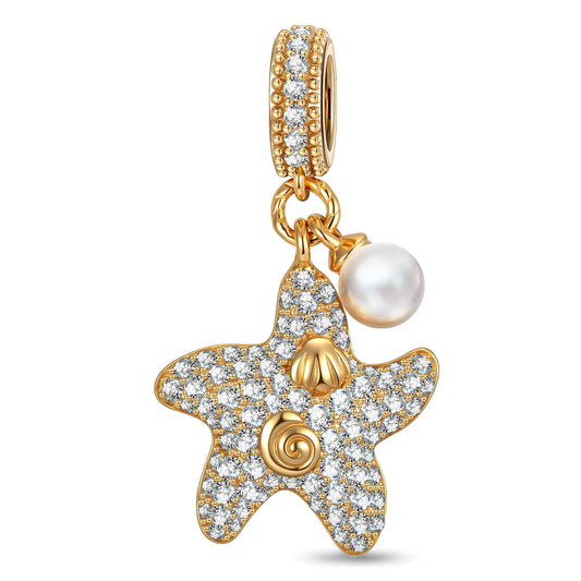 gona- Pearl Tidal Starfish Dangel Charm in Tarnish-Resistant Silver With Crystal