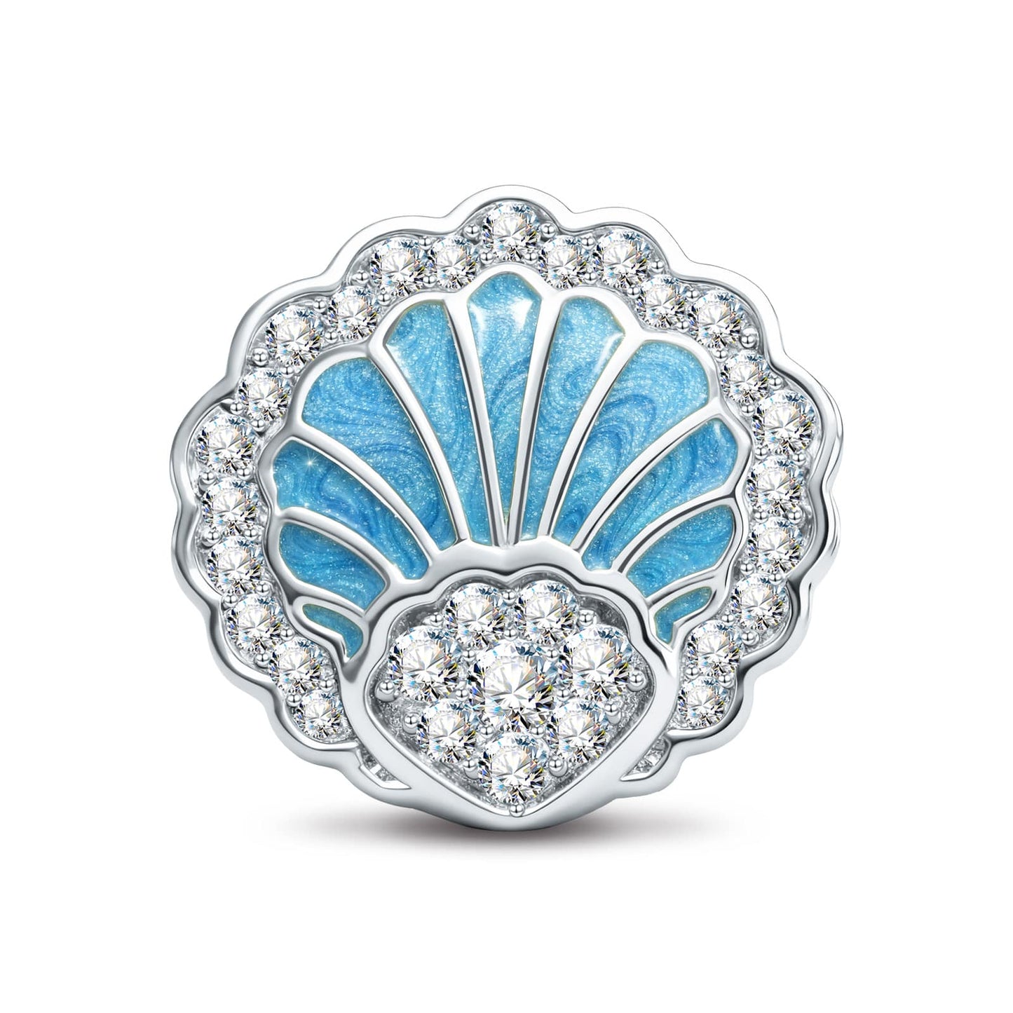 Cove Scallop Shell Charm in Tarnish-Resistant Silver With Crystal In White Gold Plating