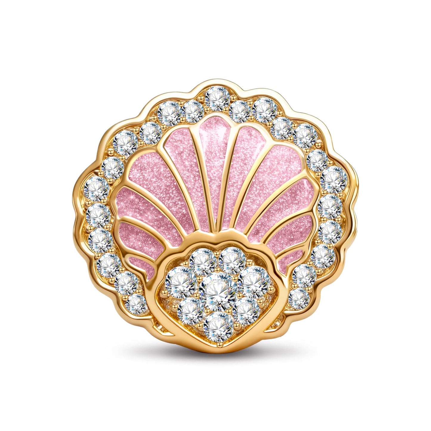 Cove Scallop Shell Charm in Tarnish-Resistant Silver With Crystal In 14K Gold Plating
