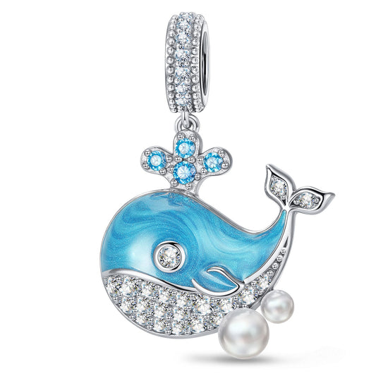 gona- Deep Wave Blue Whale Dangle Charm in Tarnish-Resistant Silver With Crystal