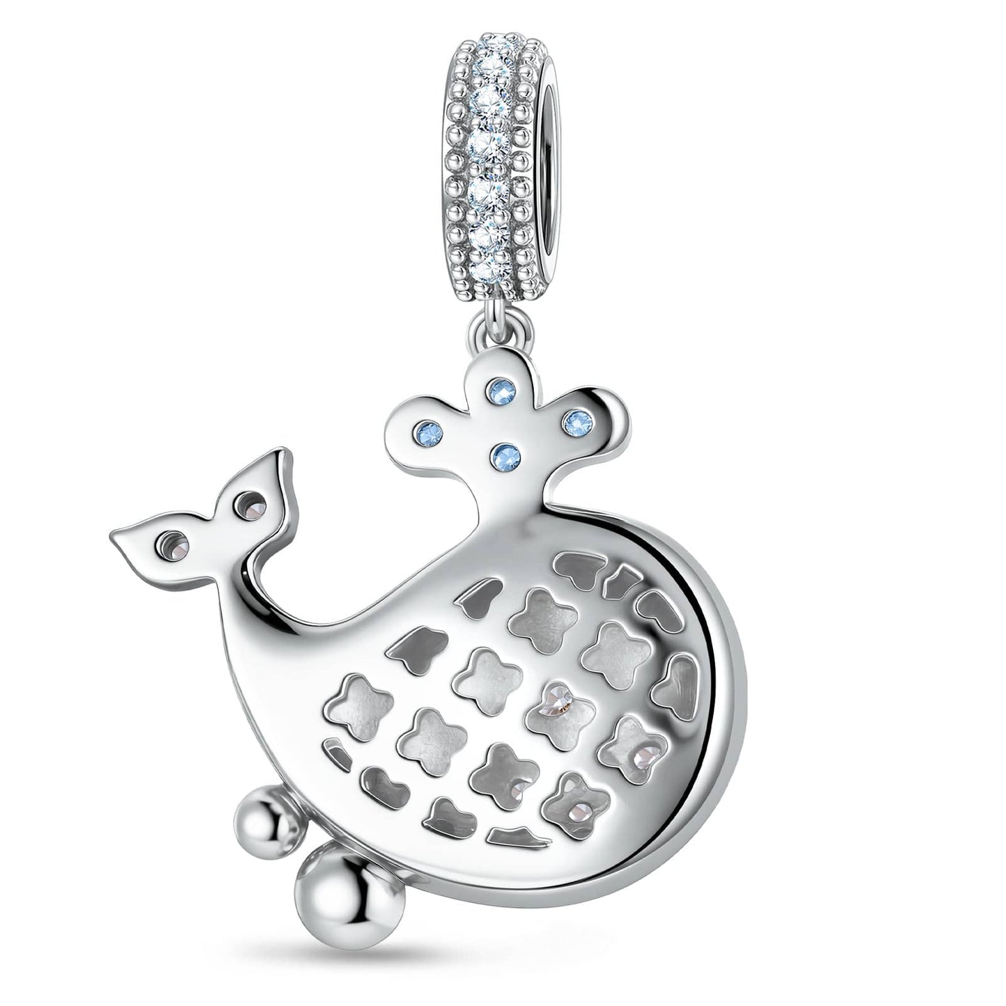 Deep Wave Blue Whale Dangle Charm in Tarnish-Resistant Silver With Crystal In White Gold Plating