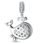 Deep Wave Blue Whale Dangle Charm in Tarnish-Resistant Silver With Crystal In White Gold Plating
