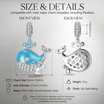 Deep Wave Blue Whale Dangle Charm in Tarnish-Resistant Silver With Crystal In White Gold Plating