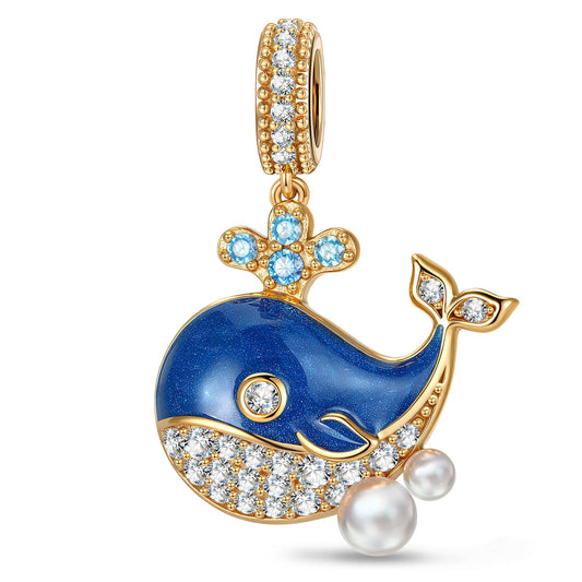 gona- Deep Wave Blue Whale Dangle Charm in Tarnish-Resistant Silver With Crystal