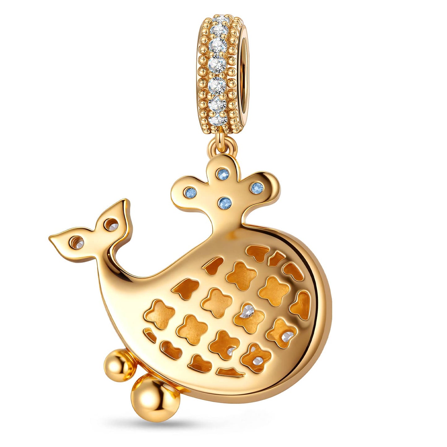 Deep Wave Blue Whale Dangle Charm in Tarnish-Resistant Silver With Crystal In 14K Gold Plating