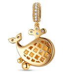 Deep Wave Blue Whale Dangle Charm in Tarnish-Resistant Silver With Crystal In 14K Gold Plating