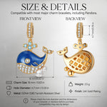 Deep Wave Blue Whale Dangle Charm in Tarnish-Resistant Silver With Crystal In 14K Gold Plating