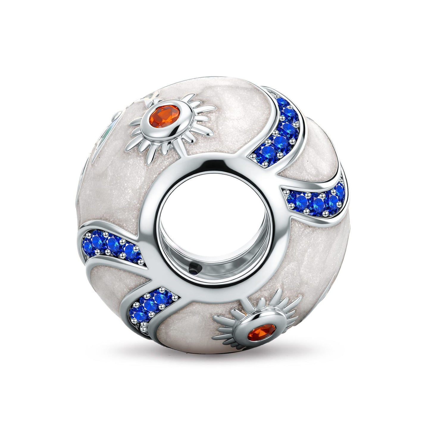 Tropical Palm Sun Enamel Pavé Barrel Charm in Tarnish-Resistant Silver