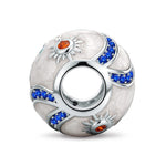 Tropical Palm Sun Enamel Pavé Barrel Charm in Tarnish-Resistant Silver