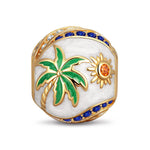 Tropical Palm Sun Tarnish-Resistant Silver Enamel Round Charm In 14K Gold Plating