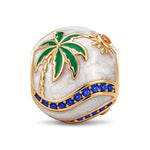Tropical Palm Sun Enamel Pavé Barrel Charm in Tarnish-Resistant Silver