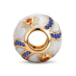 Tropical Palm Sun Enamel Pavé Barrel Charm in Tarnish-Resistant Silver