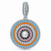 Tropical Mandala Dangle Circular Charm With Multi‑Layer Multi‑Color Pavé Gemstones & Freshwater Pearl in Tarnish‑Resistant Silver