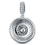 Tropical Mandala Dangle Circular Charm With Multi‑Layer Multi‑Color Pavé Gemstones & Freshwater Pearl in Tarnish‑Resistant Silver