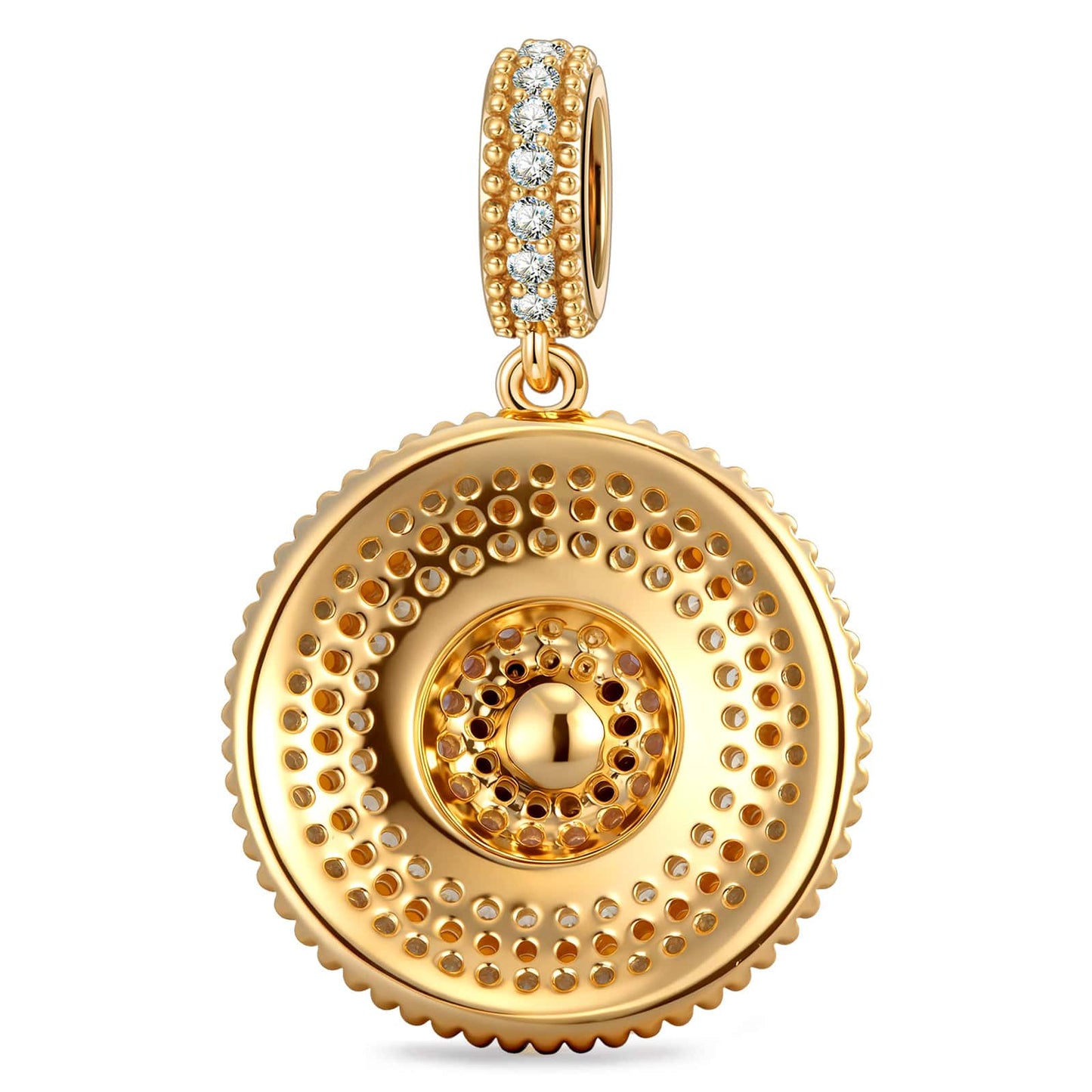 Tropical Mandala Dangle Circular Charm With Multi‑Layer Multi‑Color Pavé Gemstones & Freshwater Pearl in Tarnish‑Resistant Silver