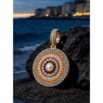 Tropical Mandala Dangle Circular Charm With Multi‑Layer Multi‑Color Pavé Gemstones & Freshwater Pearl in Tarnish‑Resistant Silver