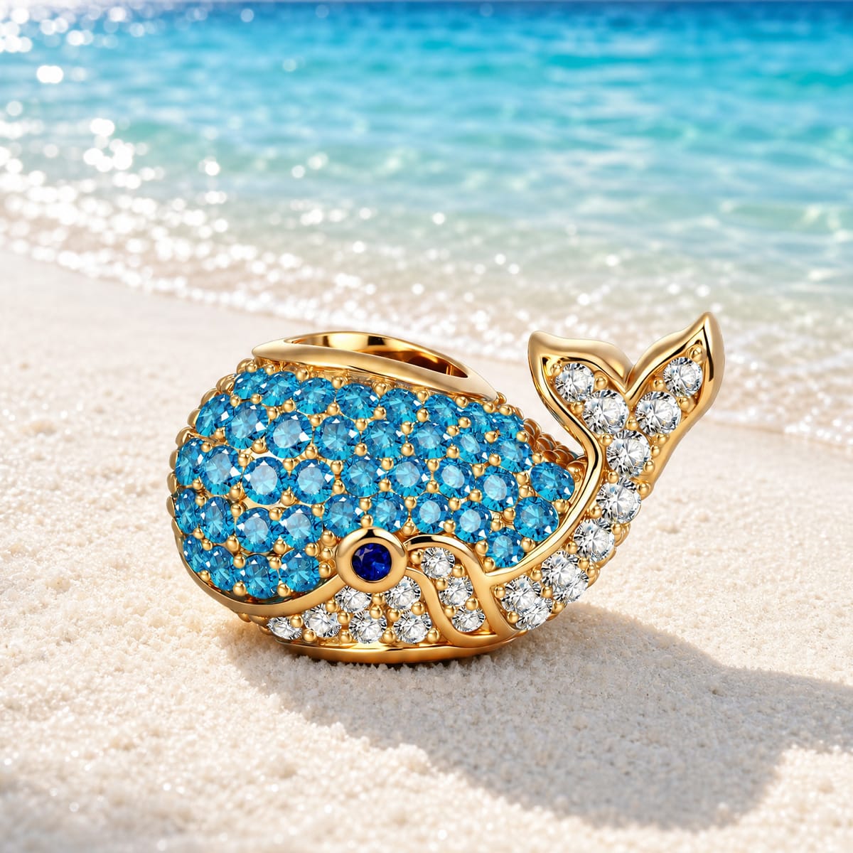 Ocean Whale Full Pavé Blue‑Tone & Clear Crystal Charm in Tarnish‑Resistant Silver
