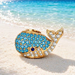 Ocean Whale Full Pavé Blue‑Tone & Clear Crystal Charm in Tarnish‑Resistant Silver