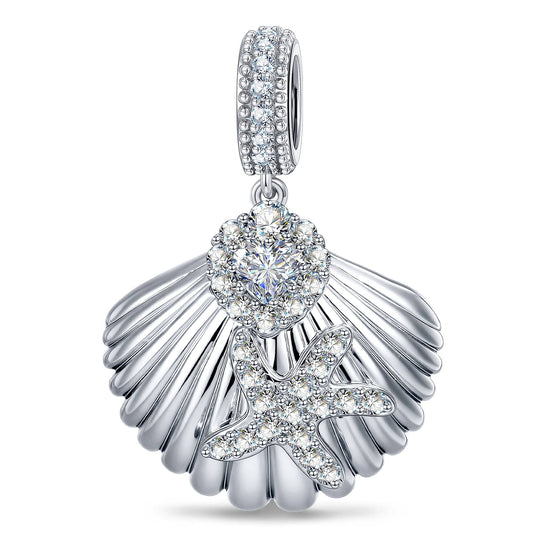 gona- Scallop Shell & Starfish Heart Focal Pavé Gemstone Dangle Charm in Tarnish-Resistant Silver