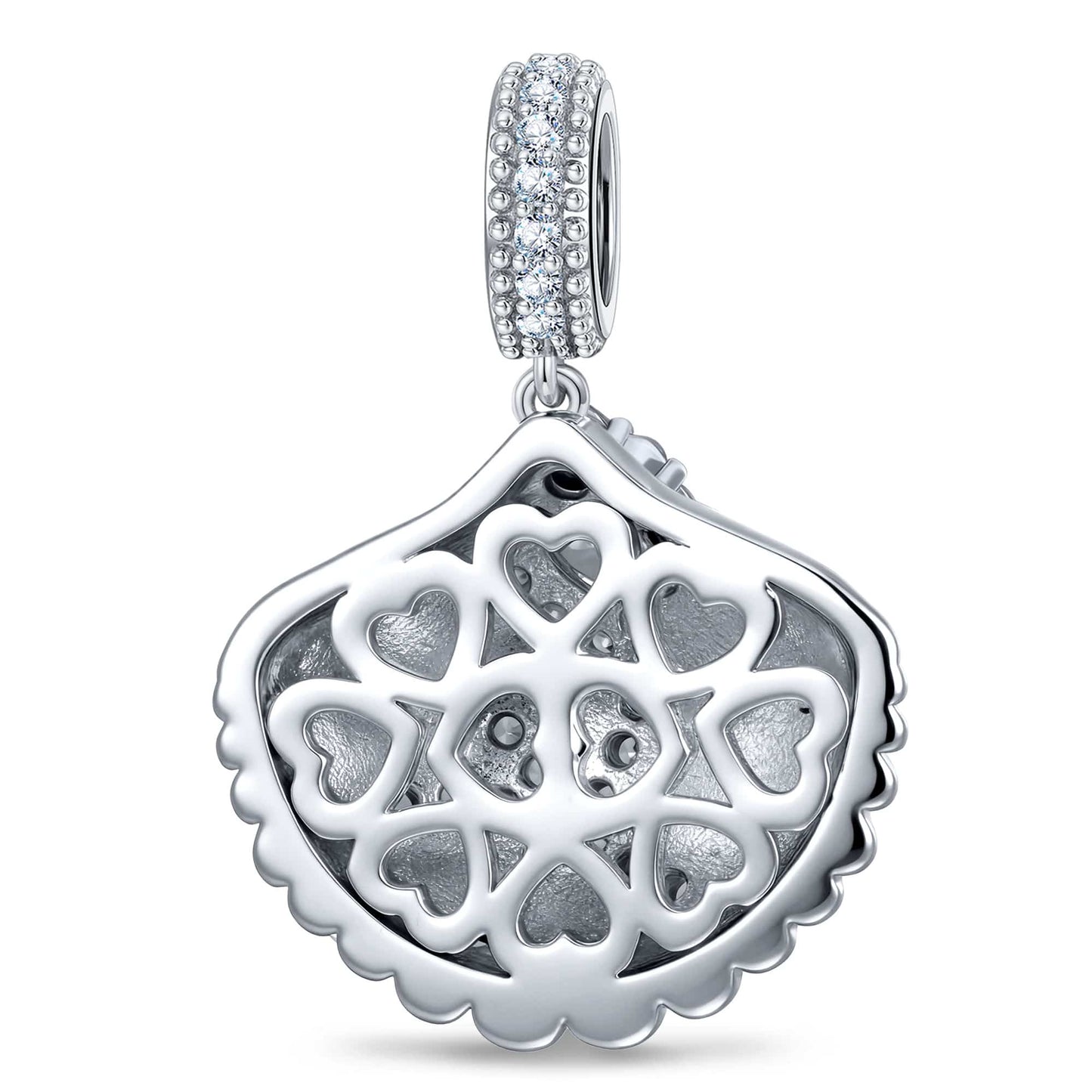Moonlit Scallop Pavé Tarnish-Resistant Silver Charm In White Gold Plating