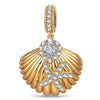 Aurelia Golden Scallop Pavé Tarnish-Resistant Silver Charm In 14K Gold Plating