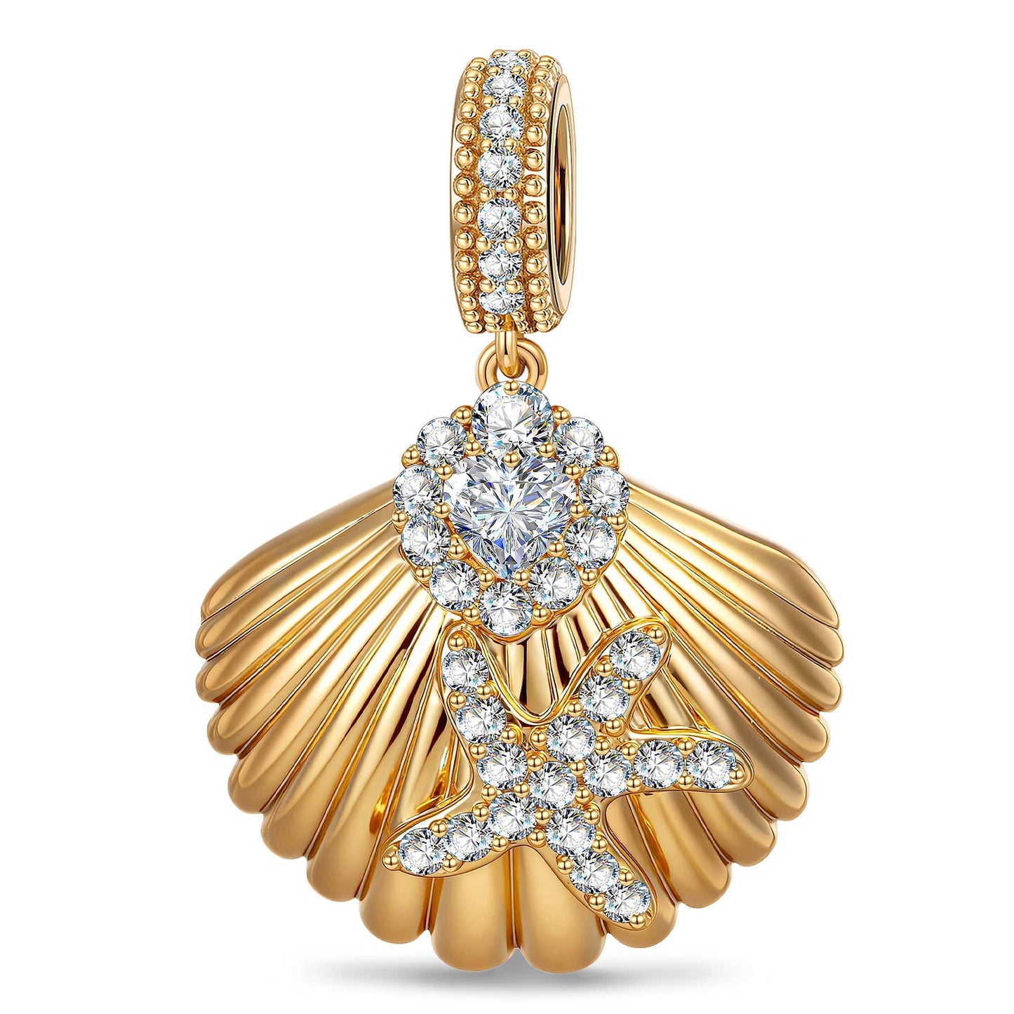 Aurelia Golden Scallop Pavé Tarnish-Resistant Silver Charm In 14K Gold Plating