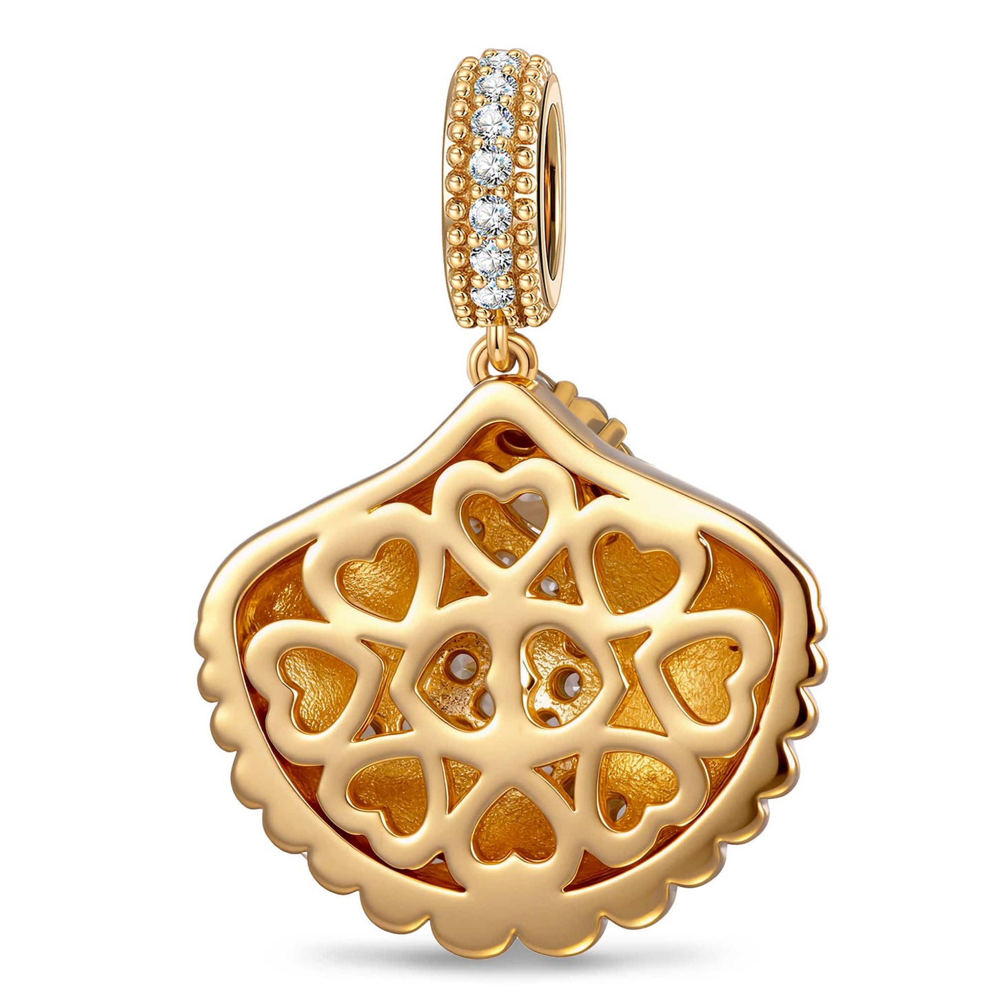 Aurelia Golden Scallop Pavé Tarnish-Resistant Silver Charm In 14K Gold Plating
