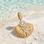 Scallop Shell & Starfish Heart Focal Pavé Gemstone Dangle Charm in Tarnish-Resistant Silver