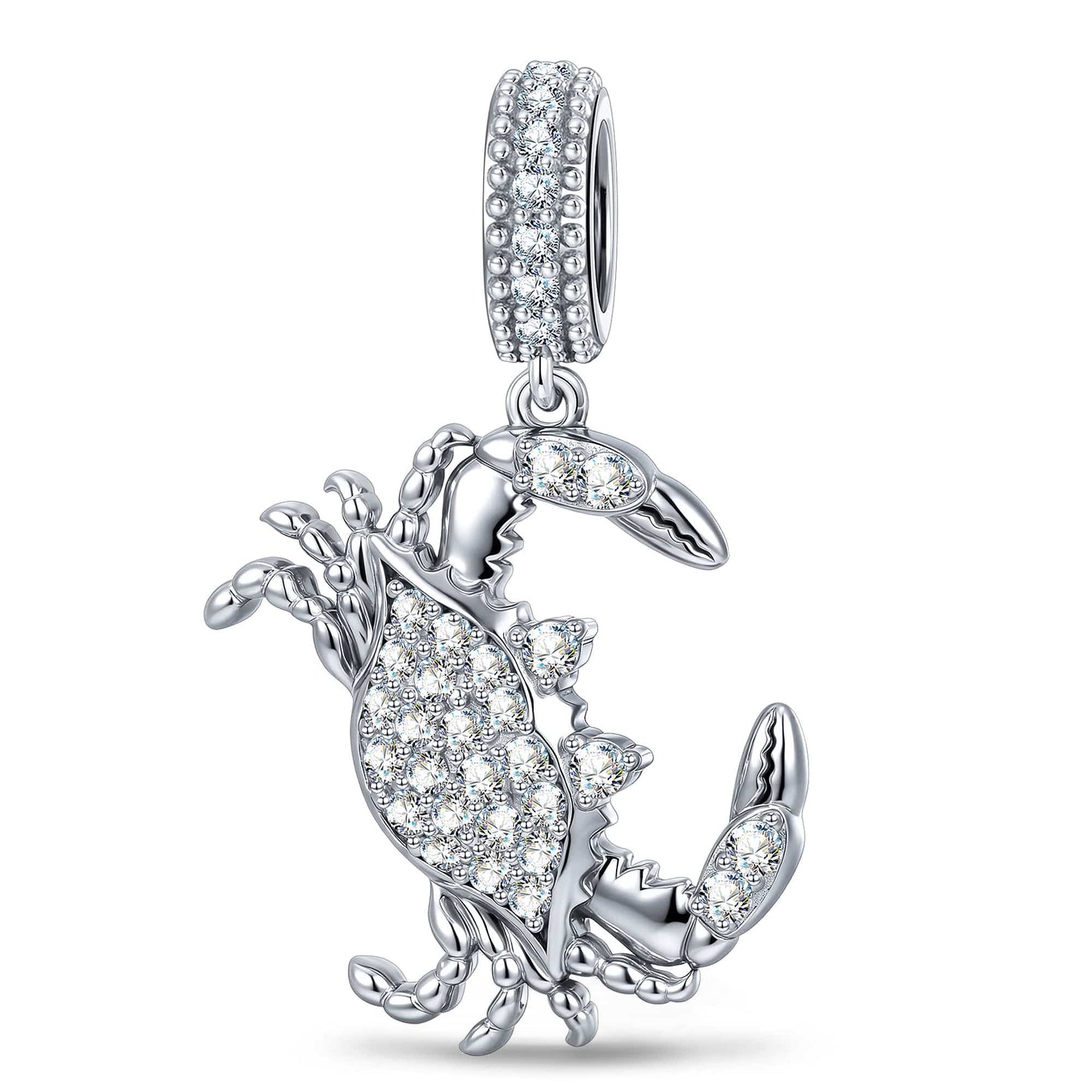 Tide Crab Pavé Tarnish-Resistant Silver Charm In White Gold Plating