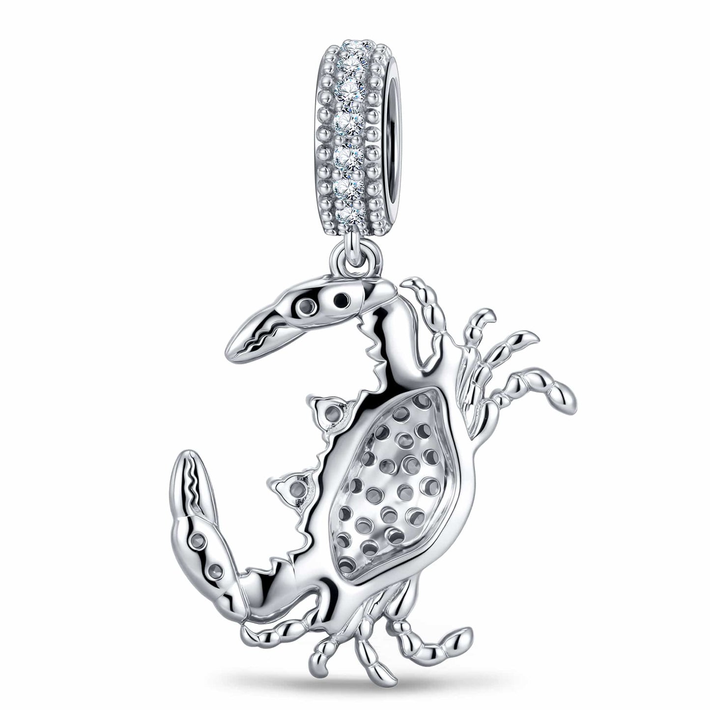 Tide Crab Pavé Tarnish-Resistant Silver Charm In White Gold Plating