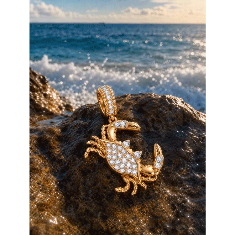 Coastal Full-Body Crab Pavé-Set Gemstone Dangle Charm in Tarnish-Resistant Silver